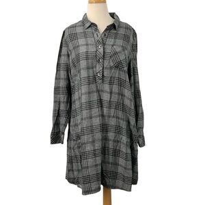 J. Jill Long Sleeve Button-Down Shirt Dress/Tunic Gray Black Plaid Size M Petite